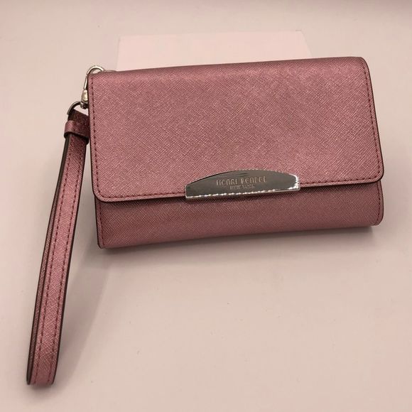 Henri Bendel West 57th Wristlet Wallet Metallic Pink Leather Wrist Strap - Picture 1 of 14